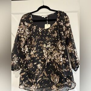 Blousology Black and Gold Floral Blouse